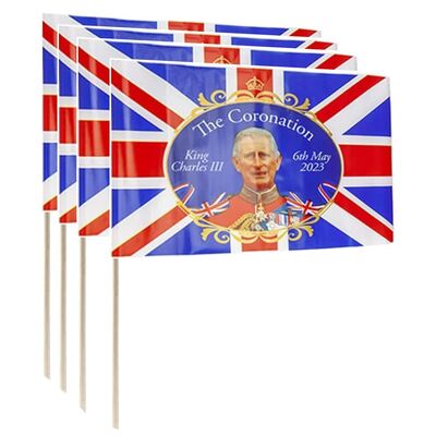 12 x Union Jack King's Coronation British Hand Waving Flags