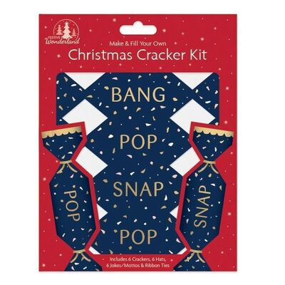 Pack of Six Make and Fill Your Own Mini DIY Christmas Crackers Kit - Blue Bang Pop Snap