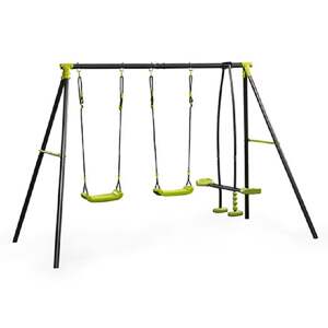 Metal Garden Double Swing Set With Glider Seesaw