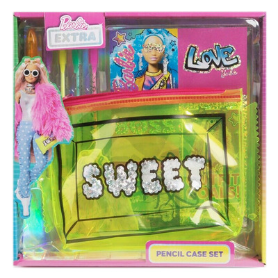 Barbie Neon Sweetie Pencil Case with Gel Pens & Stickers