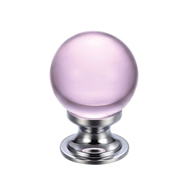 Zoo Hardware Fulton & Bray Pink Glass Ball Cupboard Knobs (25mm Or 30mm), Polished Chrome Base - FCH02CPP PINK & POLISHED CHROME - 25mm