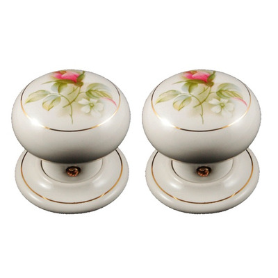 Chatsworth Floral Porcelain Mortice Door Knobs, Angelique - BUL602-7-ANG (sold in pairs) PORCELAIN ANGELIQUE MORTICE KNOB