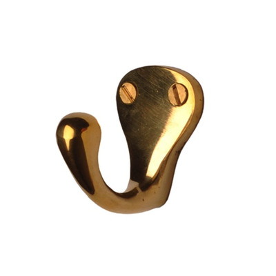 Cardea Ironmongery Single Coat Hook, Unlacquered Brass - AA097UNL UNLACQUERED BRASS