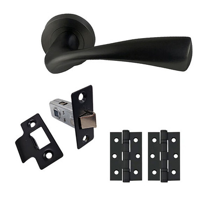 Intelligent Hardware Truro Latch Pack Including Handles On Round Rose, Latch & Hinges (x2), Matt Black - TDKTRURO65LATCHPACK 65mm (2.5 INCH) - MATT BLACK ***Please Allow 7-10 Working Days For Delivery***