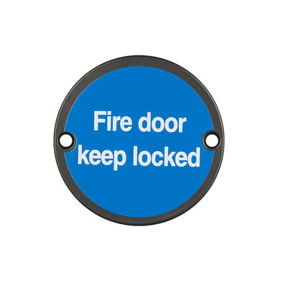 Frelan Hardware Fire Door Keep Locked Sign (75mm Diameter), Matt Black - JS101MB MATT BLACK