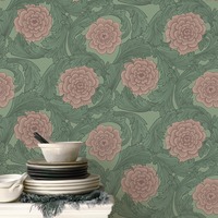 Blomstermala Big Bloom Wallpaper Green Pink Galerie 51011