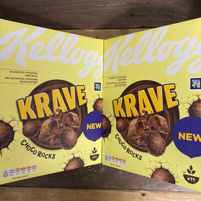 2x Krave Kellogg’s Choco Rocks Cereal Boxes (2x350g)