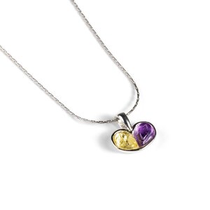 Heart Necklace In Silver Amethyst And Yellow Amber 16 42cm