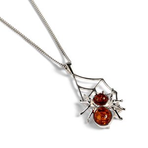 Spider On Web Necklace In Silver And Amber 16 42cm
