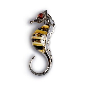 Seahorse Brooch In Silver And Amber Default Title