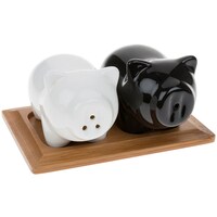 Joe Davies Black/White Pig Cruet Set with Bamboo Stand