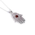 Click to view product details and reviews for Hamsa Hand Necklace In Silver And Amber 16 42cm.