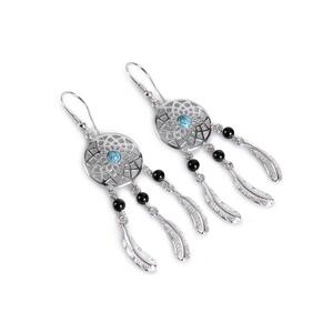 Dreamcatcher Drop Earrings In Silver Turquoise And Onxy Default Title