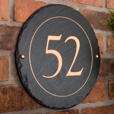 Round Rustic Slate House Number personalised with your number 30cm