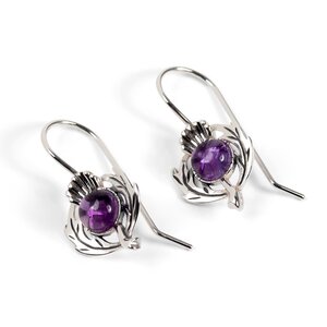 Scottish Thistle Hook Earrings In Silver And Amethyst Default Title