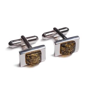 Classic Rectangle Cufflinks In Silver And Amber Cherry