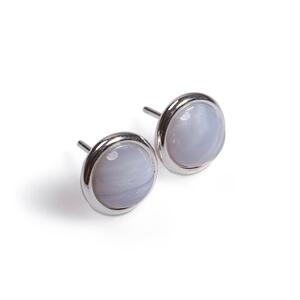 Round Stud Earrings In Silver And Blue Lace Agate Default Title