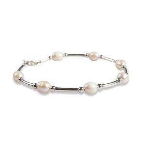 Bead Tube Bracelet In Silver And Pearl Default Title