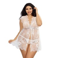Dreamgirl Plus Size Floaty White Lace Babydoll with Empire Waistline