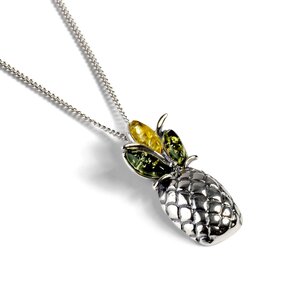 Pineapple Necklace In Silver And Amber 22 56cm