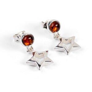 Star Stud Drop Earrings In Silver And Amber Yellow