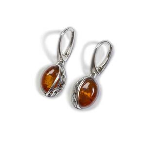 Cognac Amber Oval Earrings In Silver Default Title