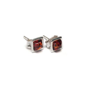 Square Stud Earrings In Silver And Cognac Amber Default Title