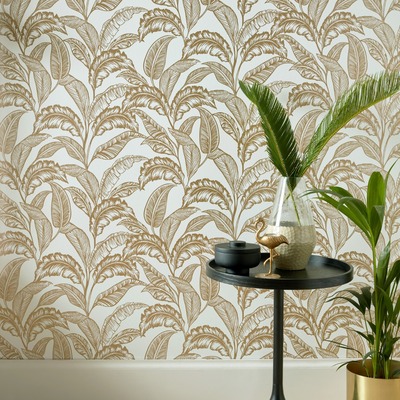 Mozambique Palm Leaf Wallpaper Light Cream / Gold Accessorize 275123