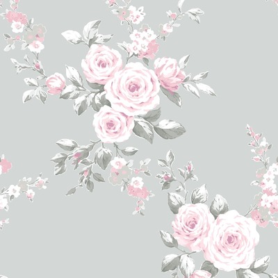 Catherine Lansfield Canterbury Floral Wallpaper Grey / Pink Muriva 165503