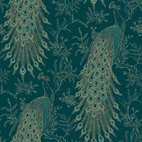 Pandore Peacock Wallpaper Teal / Gold Rasch 405804