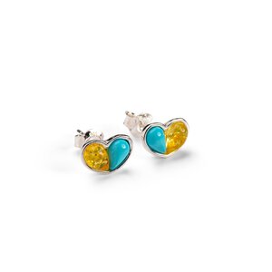 Heart Stud Earrings In Silver Turquoise And Yellow Amber Default Title