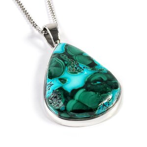 Bright Malachite Chrysocolla Necklace Natural Designer Gemstone 16 40cm
