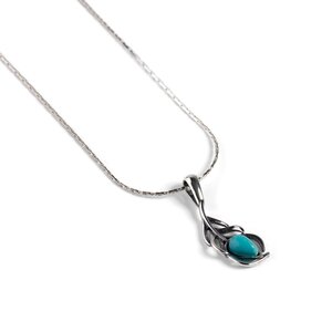 Miniature Peacock Feather Necklace In Silver And Turquoise 16 42cm