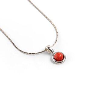 Round Charm Necklace In Silver And Coral 16 42cm