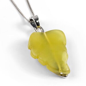 Green Jade Leaf Necklace Natural Designer Gemstone 16 42cm
