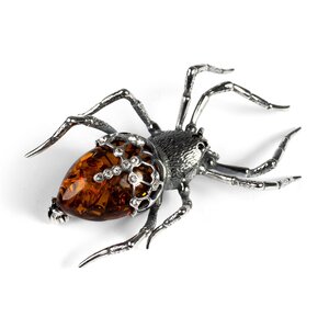 Spooky Spider Brooch In Silver And Cognac Amber Default Title