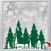 Christmas Trees & Village Window Decal - Green - Small (59x38cms)