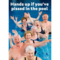 Hands up in the pool funny birthday card