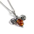 Click to view product details and reviews for Miniature Bumble Bee Necklace In Silver And Amber Cognac 22 56cm.