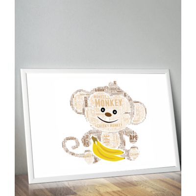 Personalised Monkey Word Art Picture Print Gift