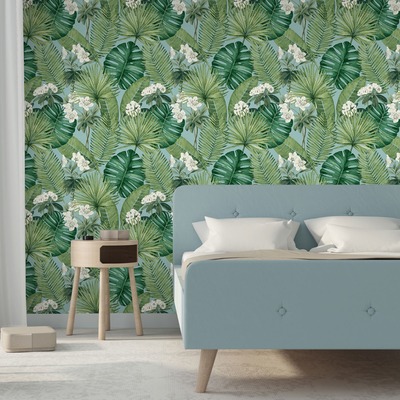 Eden Wallpaper Collection Isla Leaf Blue Muriva M37801