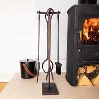 Maple Fireside Companion Set Iron Black Traditional Black Tool Stand Tongs Poker