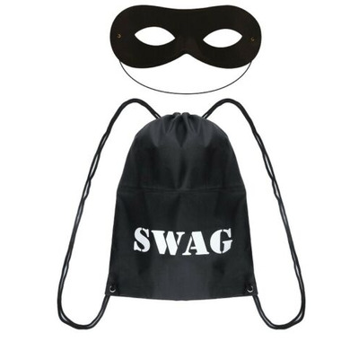 Adult/Child Burglar Fancy Dress Costume - Mask & Swag Bag