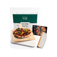 White Dolce Mare Pizza Stone Set - Cordierite Stone  Wooden Peel & Cutter