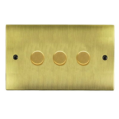 M Marcus Electrical Elite Flat Plate 3 Gang Dimmer Switch, Antique Brass, 250 Watts OR 400 Watts - T91.973 ANTIQUE BRASS - 250 WATTS