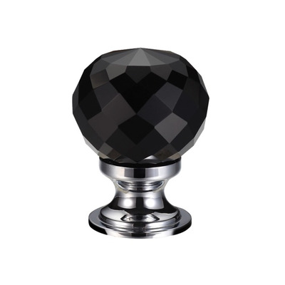 Zoo Hardware Fulton & Bray Black Facetted Glass Ball Cupboard Knobs (25mm Or 30mm), Polished Chrome Base - FCH03CPBL BLACK & POLISHED CHROME - 30mm