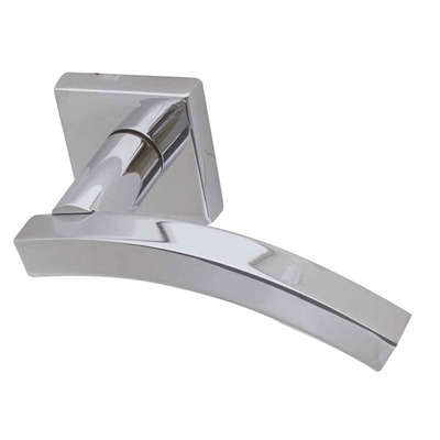 Frelan Hardware Paja Kubus Curved Door Handles On Square Rose, Polished Chrome - JV4002PC (sold in pairs) POLISHED CHROME