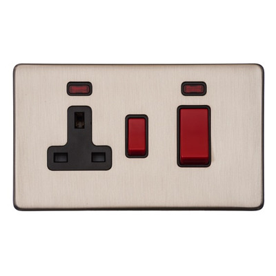M Marcus Electrical Vintage 45A Cooker Unit/13A Socket With Neon, Satin Nickel - X05.162.BK SATIN NICKEL