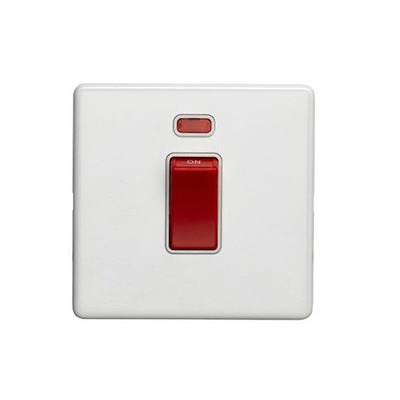 Carlisle Brass Eurolite Concealed 3mm 45 Amp D.P Switch With Neon Indicator, White With Red Rocker - ECW45ASWNSW WHITE WITH RED ROCKER