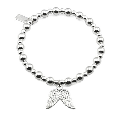 Mini Small Ball Bracelet With Double Wing Charm - Silver